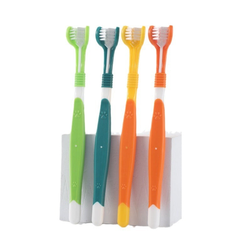 pet toothbrush oral care - set of vibrant colored toothbrushes for pets including green, blue, yellow, and orange.