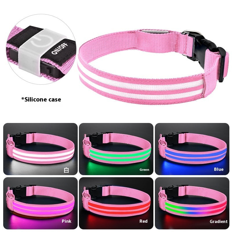 Shiny Dog Collar Double Fiber Pet Night Collar