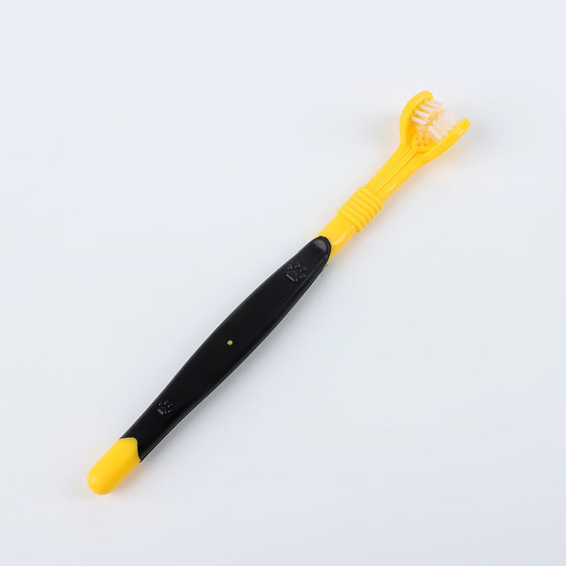 pet toothbrush oral care designed for gentle cleaning with durable nylon bristles in yellow and black color.
