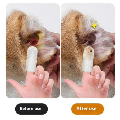 pet ear cleaning wipes before and after use showing cleaning effectiveness