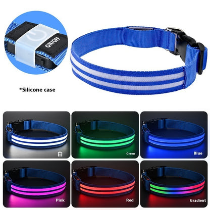 Shiny Dog Collar Double Fiber Pet Night Collar